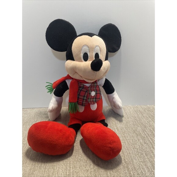 Disney Mickey Mouse Plush Stuffed Plush Red Plaid Vest Red Scarf Just Play 18" - Picture 2 of 9